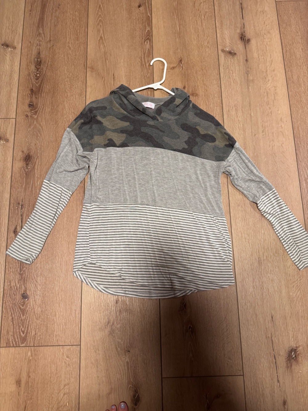 Pink Lily Gray Camo & Stripe Hooded Long Sleeve Top